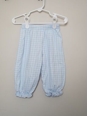 Baby Luigi Light Blue Plaid Baby Pants with Ruffle Hem